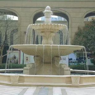 临沂 黄金麻花岗岩异型加工——户外庭院石雕流水喷泉