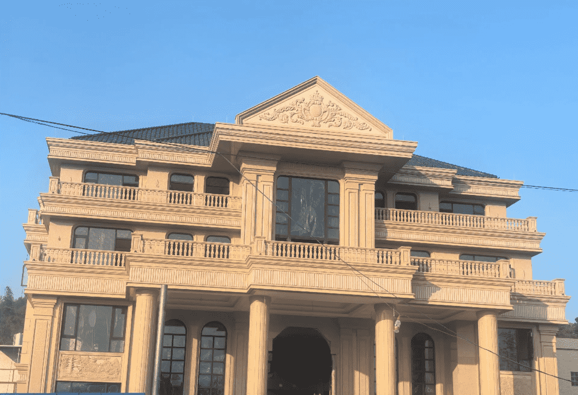 临沂黄金麻别墅外墙干挂石材效果示例