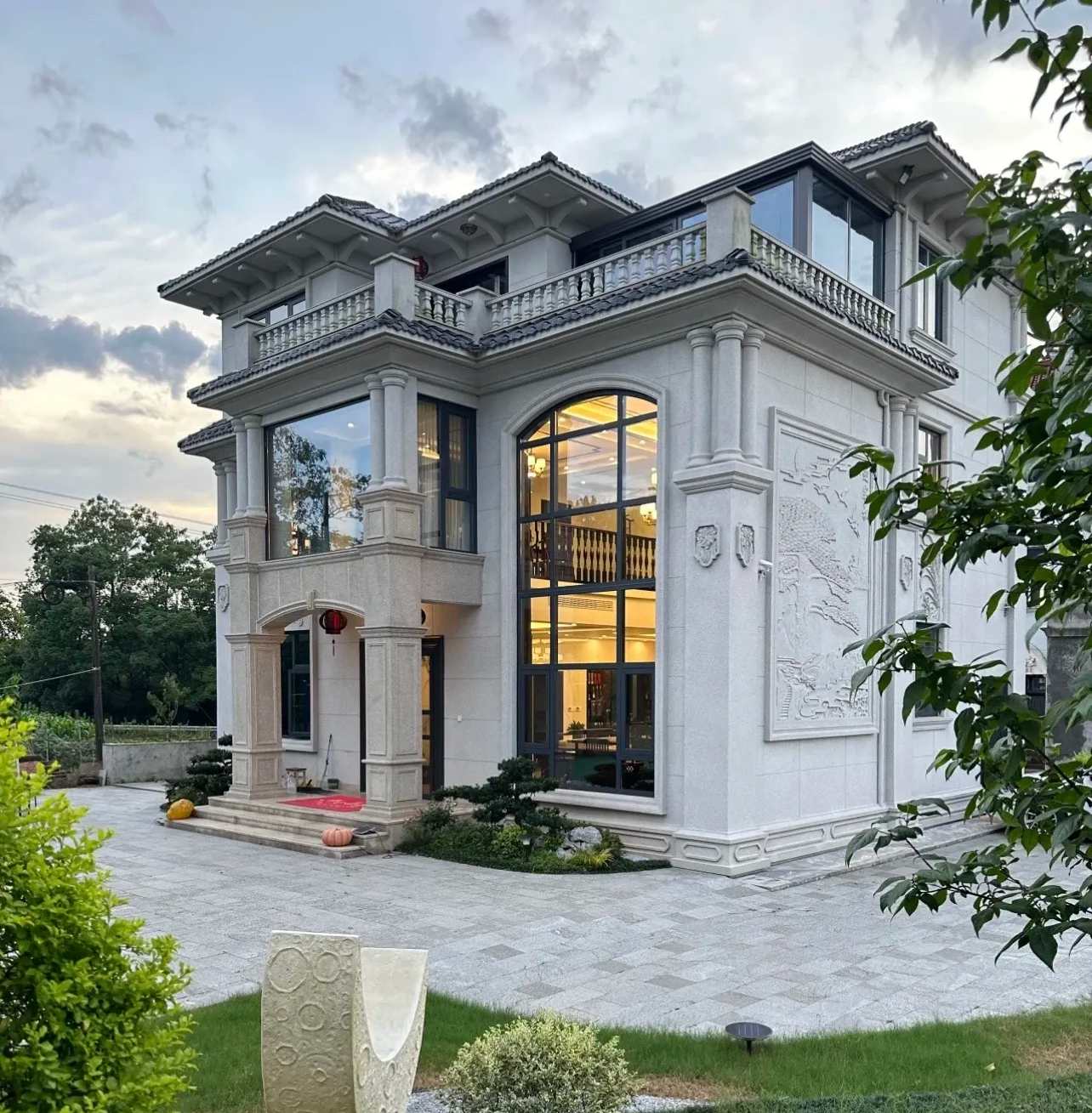 临沂 白麻花岗岩私人别墅干挂石材豪华定制