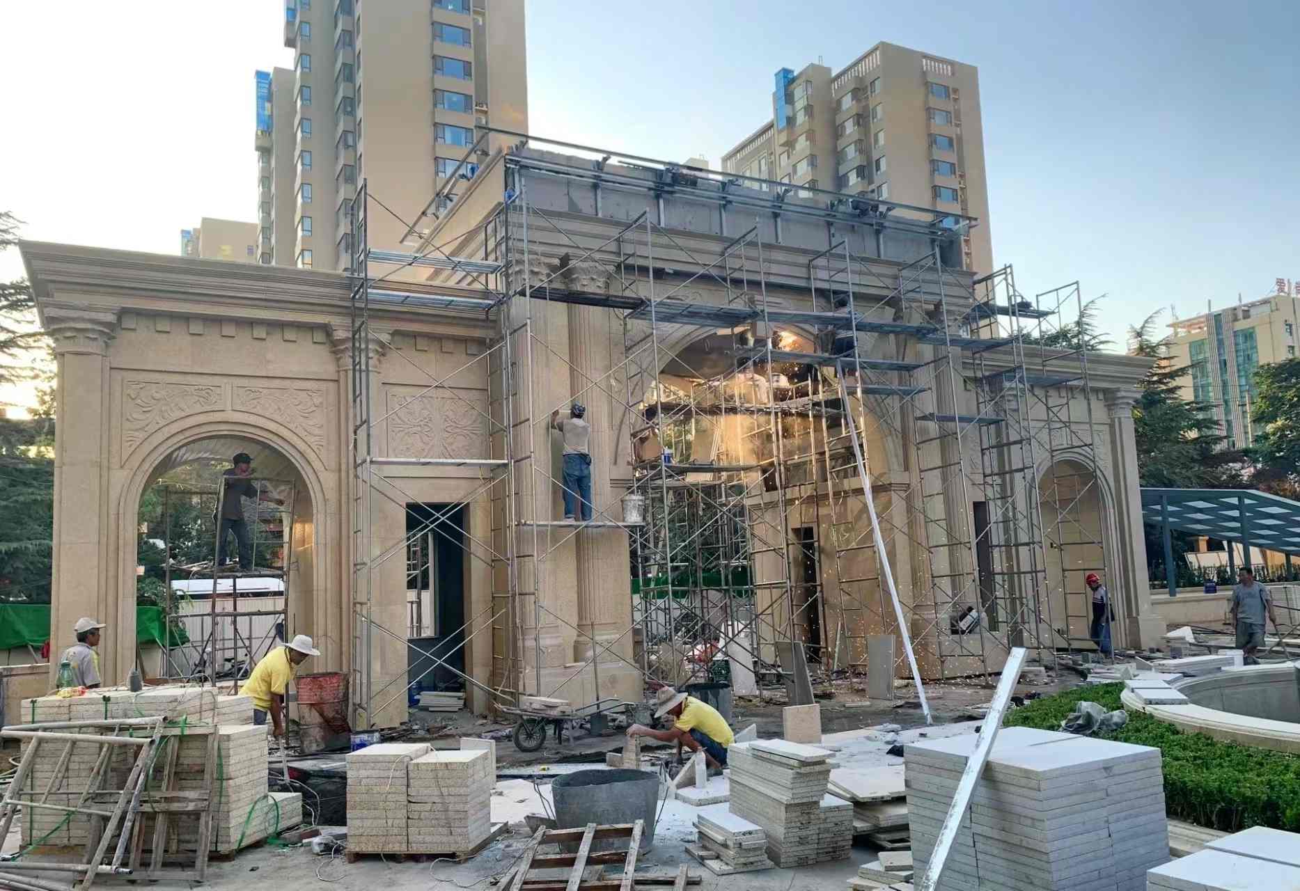 临沂 黄金麻荔枝面花岗岩小区门楼外墙干挂