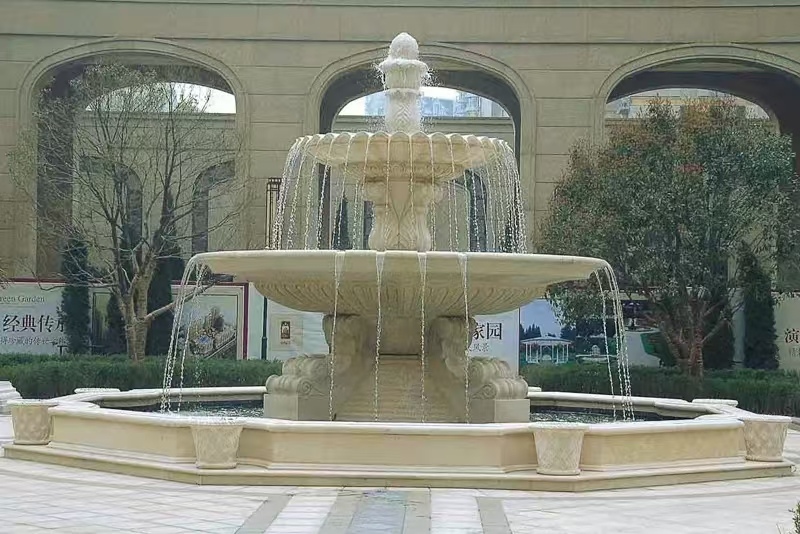 临沂 黄金麻花岗岩异型加工——户外庭院石雕流水喷泉